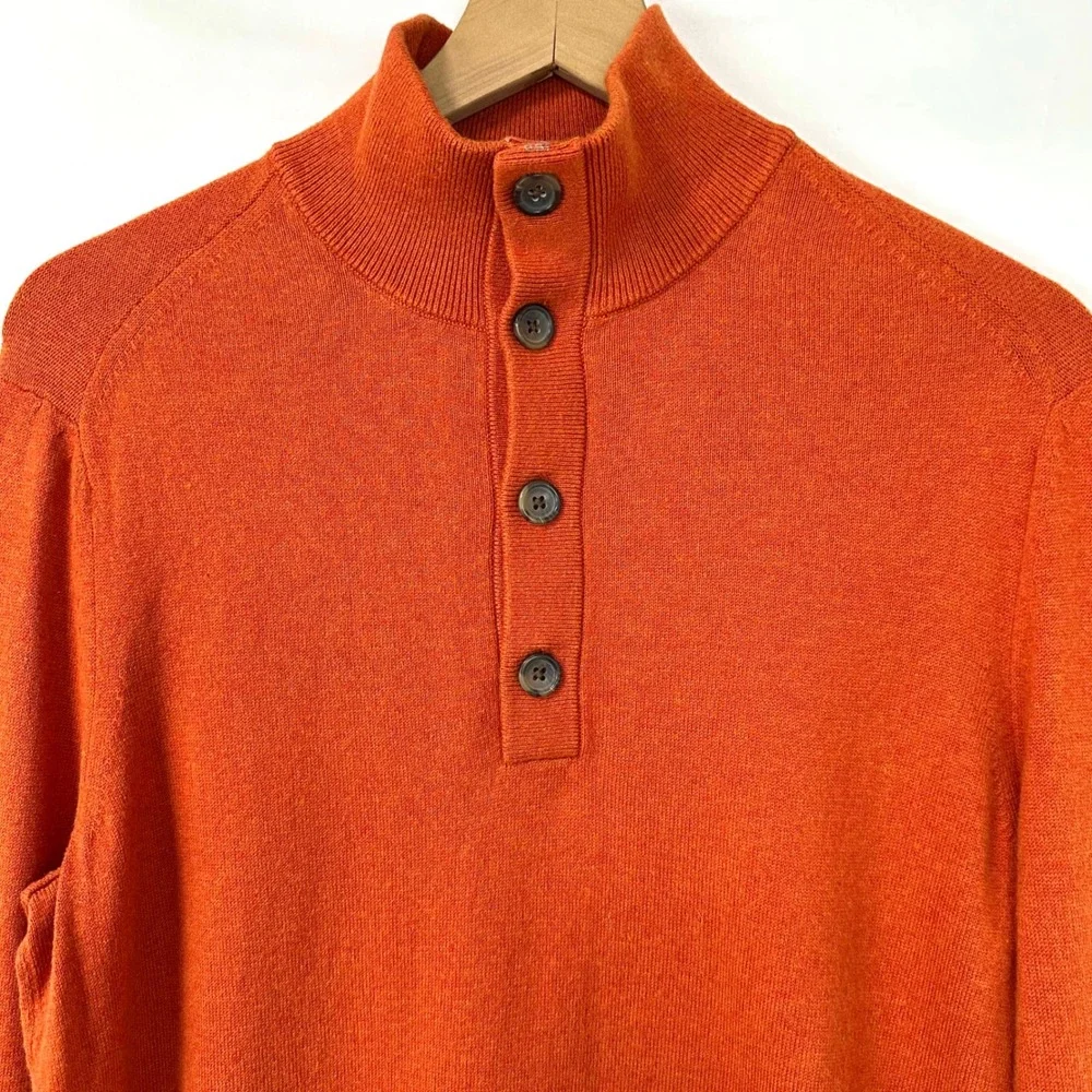 BANANA REPUBLIC Orange Cotton Cashmere Henley Button Pullover Sweater‎ Men's S